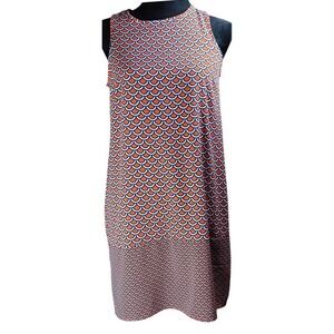 Mud Pie Orange Scallop Shell‎ Print Sleeveless Shift Dress Women's S Nautical